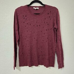 IRO S Marvina Distressed Linen‎ Long Sleeve Top Burgundy Punk Grunge Casual